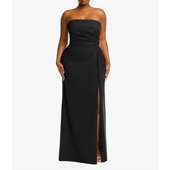 After Six Black Strapless Pleated Faux Wrap Maxi Dress Size 12 6873 - Picture 1 of 8